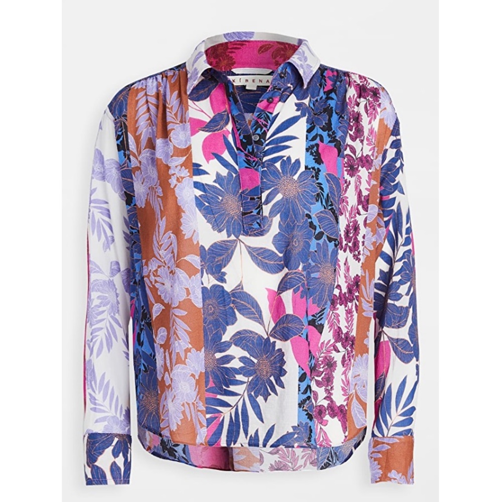 Xirena Beck Top Pink Tropical Button Up Shirt Size xs